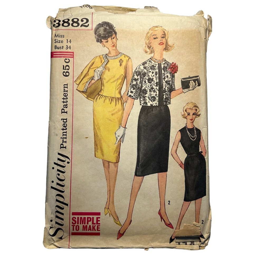 Simplicity Vintage 1960's Pattern #3882 Jr/Misses One Piece Dress/Jacket Size 14